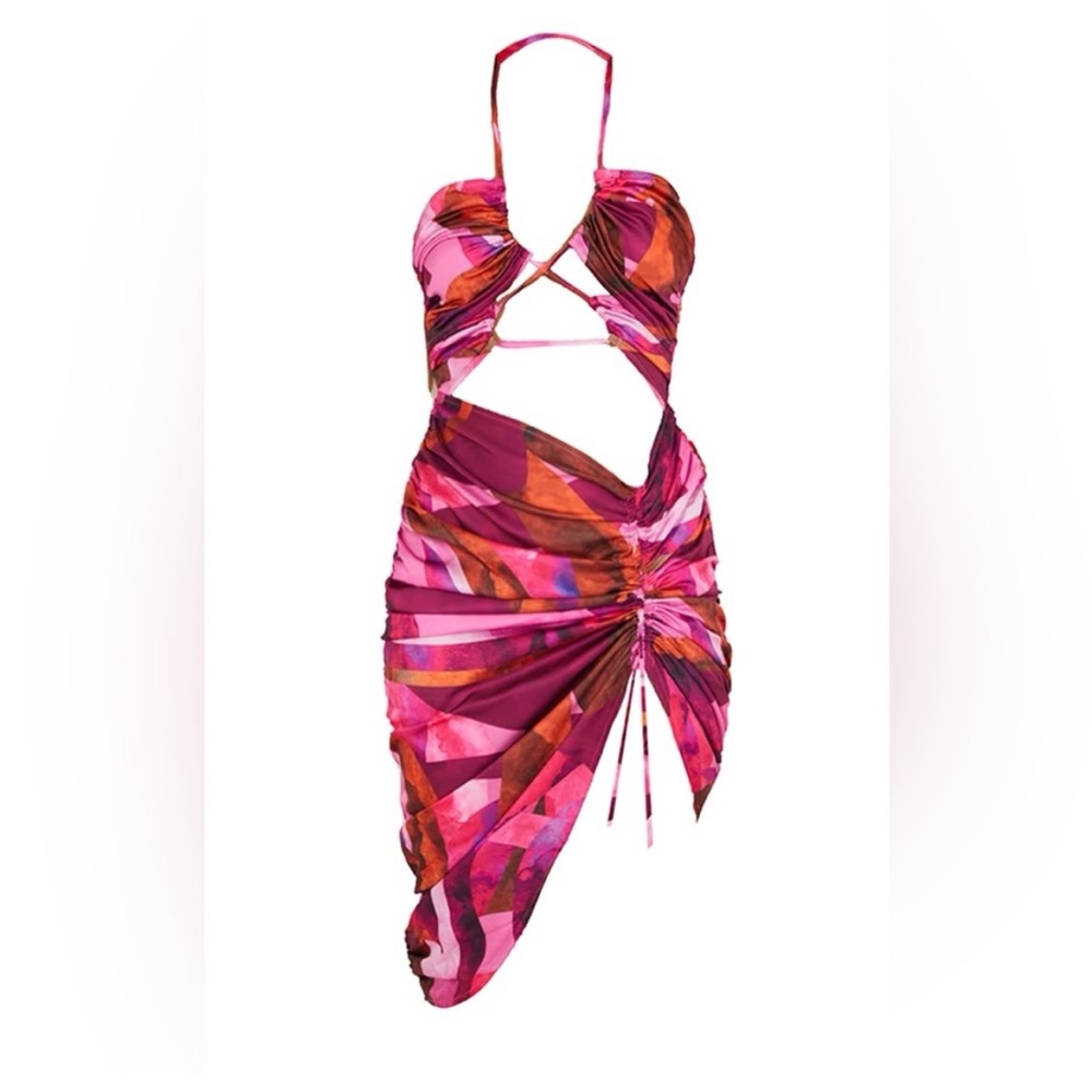 PrettyLittleThing Pink Abstract Backless Dress Sz 4